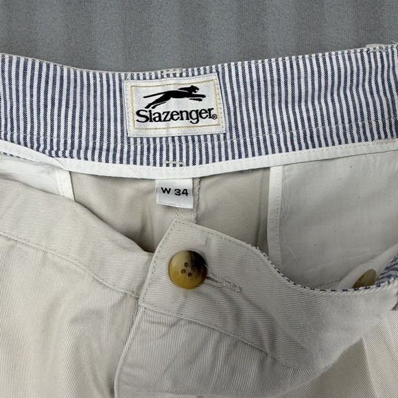 Slazenger Khaki Beige Flat Front Golf Chino Shorts Mens Size 36 - Picture 2 of 4